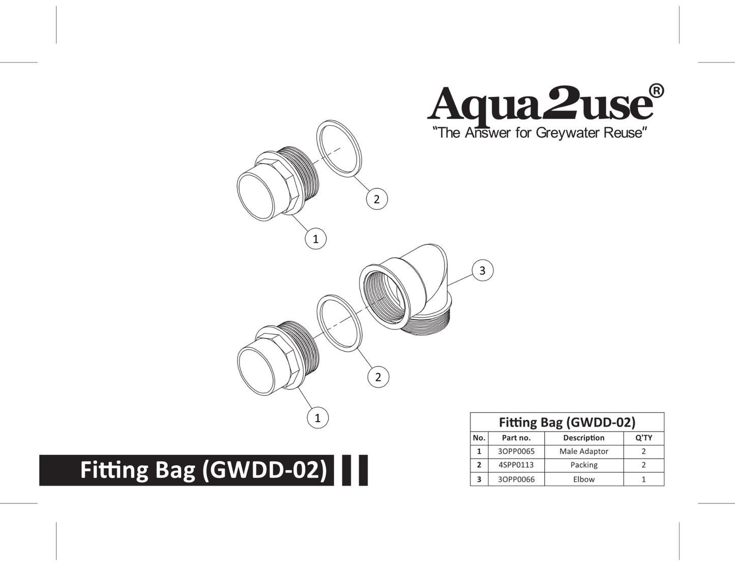 Aqua2use GWDD Fitting Replacements - Standard Pump or Gravity Models